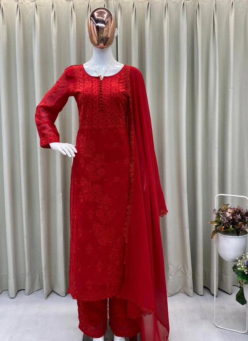 Elegant Red Embroidered 3piece Set - Image 5