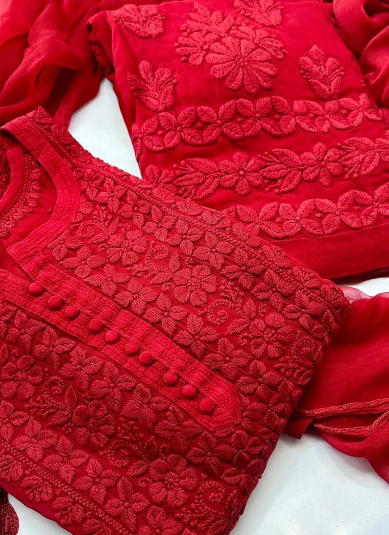 Elegant Red Embroidered 3piece Set - Image 6