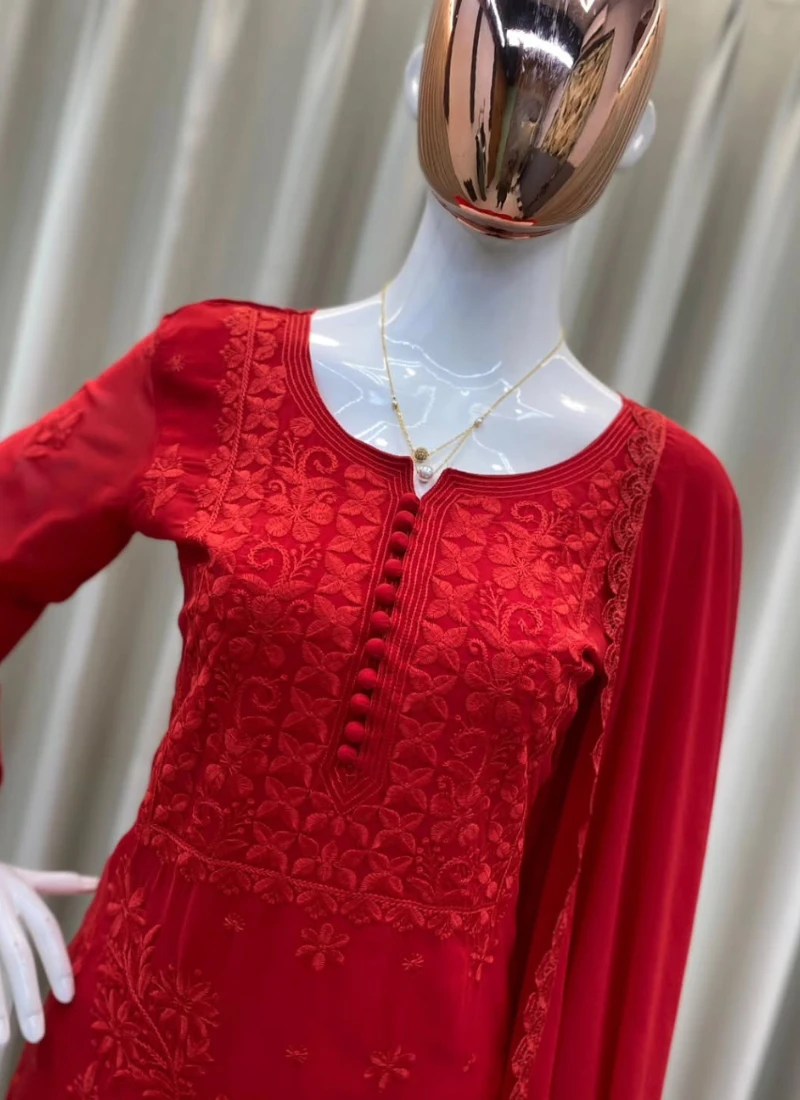 Elegant Red Embroidered 3piece Set - Image 7