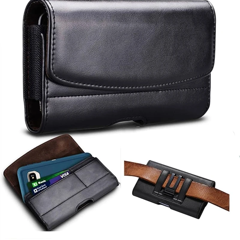 For Mobile Phone Belt Case 6 Inch 7 inch Mobile Phone Bag Belt Cover Solid Color Case Belt Clip Holster Black Brown Leather Holder Case Belt Cover