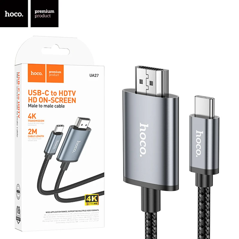 Hoco UA27 Type-C to HDMI 4K 2M Audio and Video Cable USB-C Male To HDTV Male Cables for TV Projector