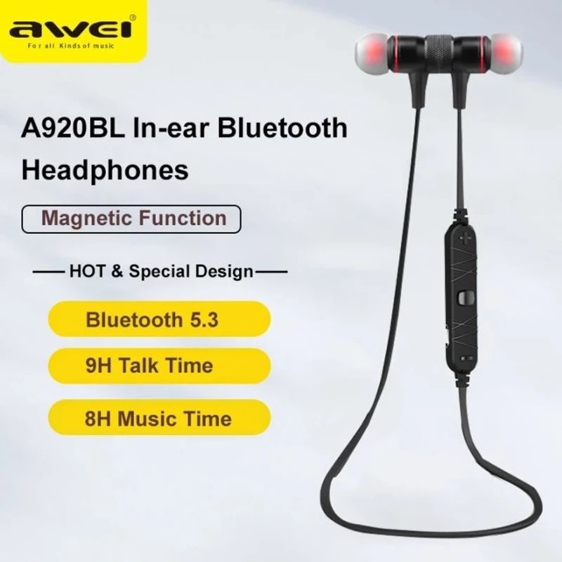 Awei A920BL In-ear Wireless Sports Earphone Bluetooth Version 5.3 Connection with Voice Noise Reduction Mic For SmartPhone