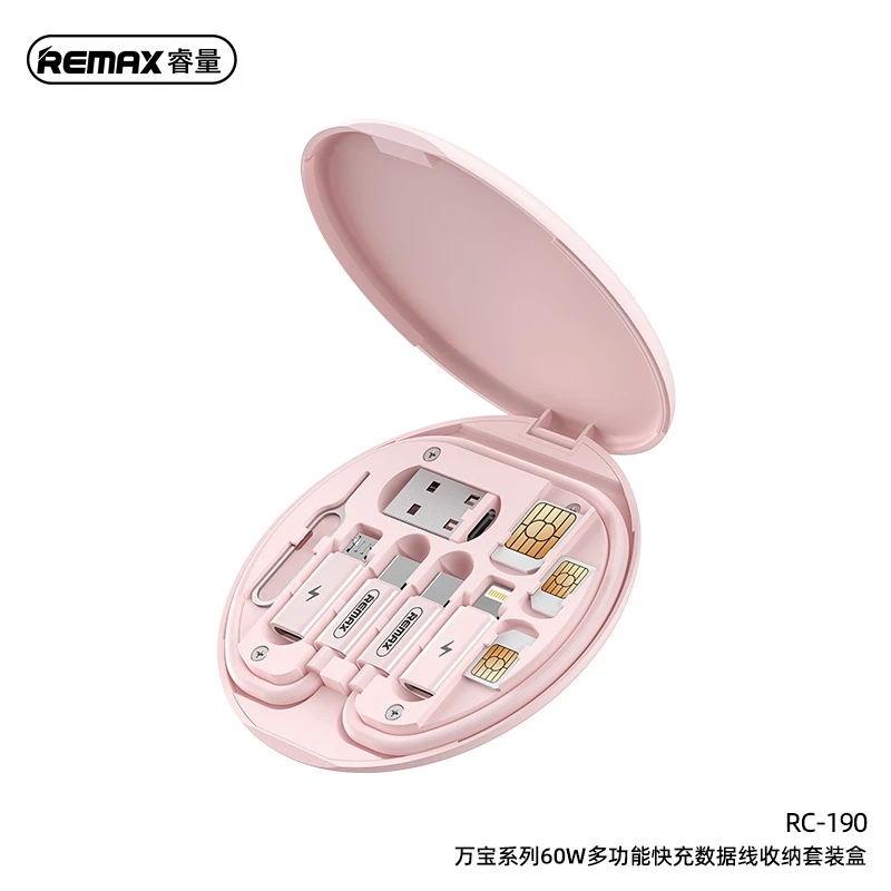 Remax RC-190 Data Cable Set Type C to Type C Simply Fast Charging Cable Micro USB Lightning Cable USB Adapter Simply Minply 3 in 1 In Cable 60W Fast Charge and Data Transmission Cable Set with Phone Stand
