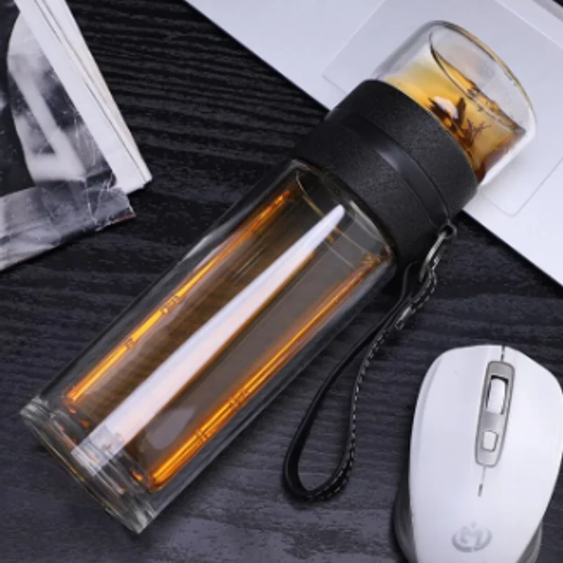 Portable Glass Tea Bottle Double Wall Tea Water Separation Mug High-End Simple Insulation Creative Drinking Tea Cup Water Bottle