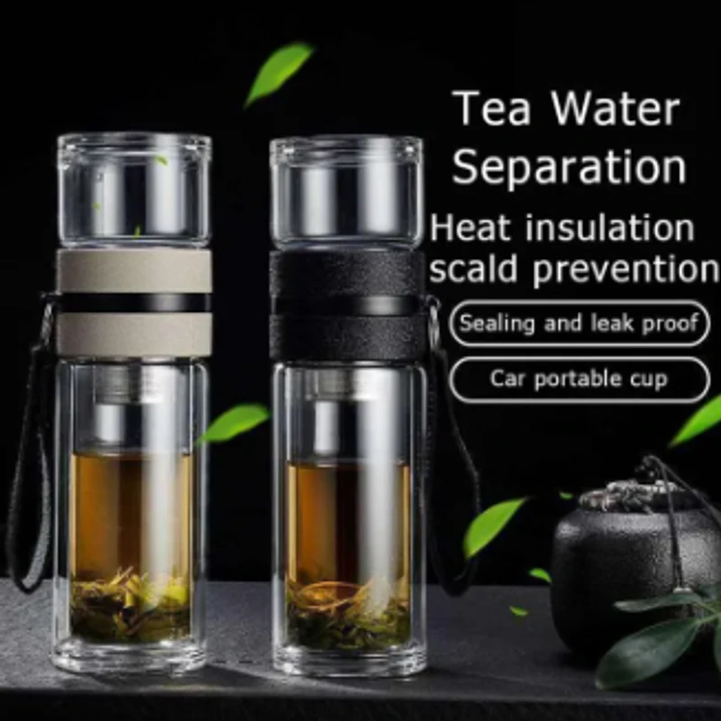 Portable Glass Tea Bottle Double Wall Tea Water Separation Mug High-End Simple Insulation Creative Drinking Tea Cup Water Bottle