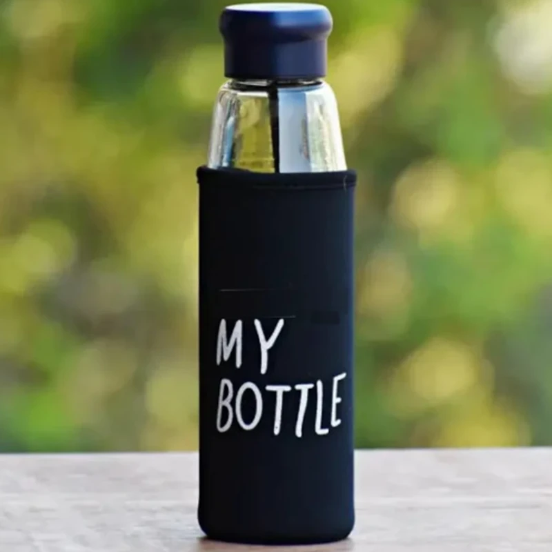 Crystal Clear Glass Water Bottle With Cover Bag My Bottle- 550ml