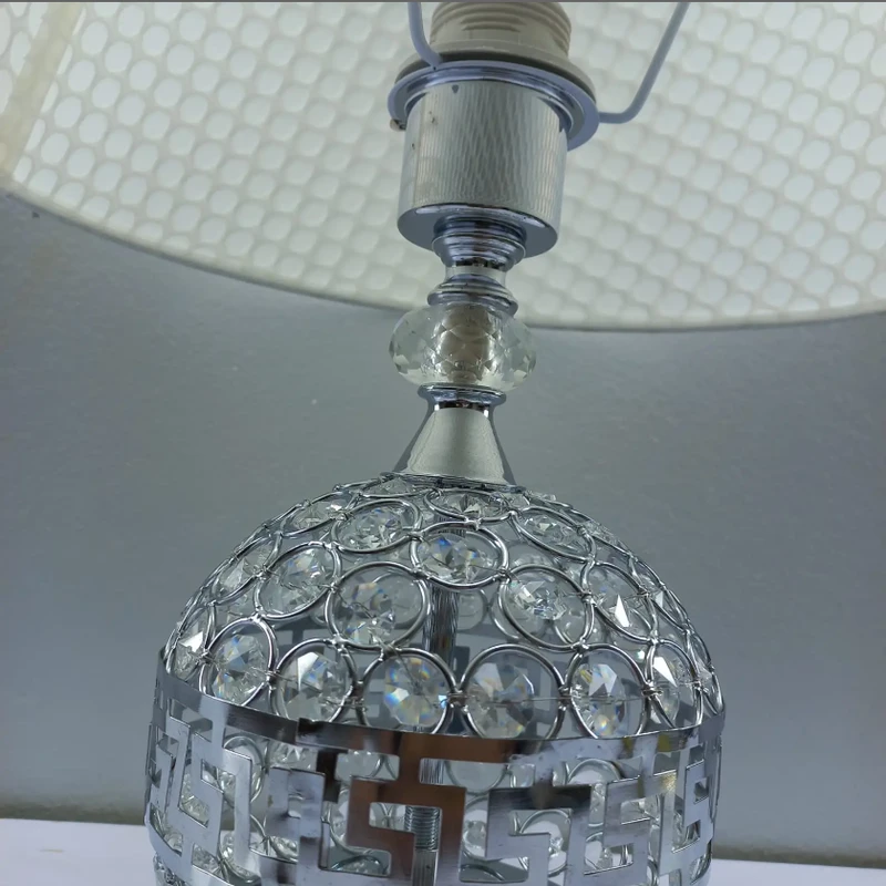 17″ inches metal silver body fabric shade bedroom table lamp LED light include ON/OFF switch - Image 3