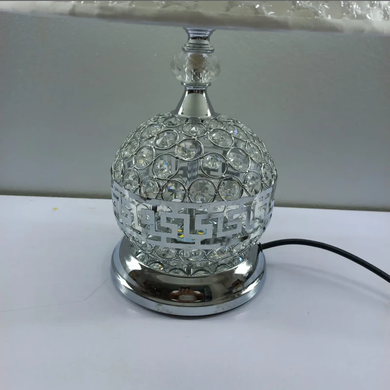 17″ inches metal silver body fabric shade bedroom table lamp LED light include ON/OFF switch - Image 4