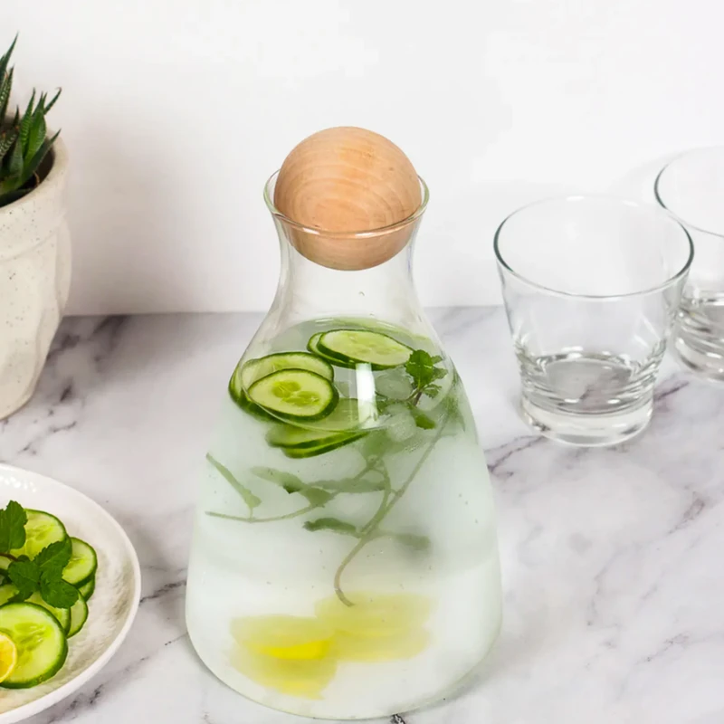 Glass Decanter with Wooden Lid