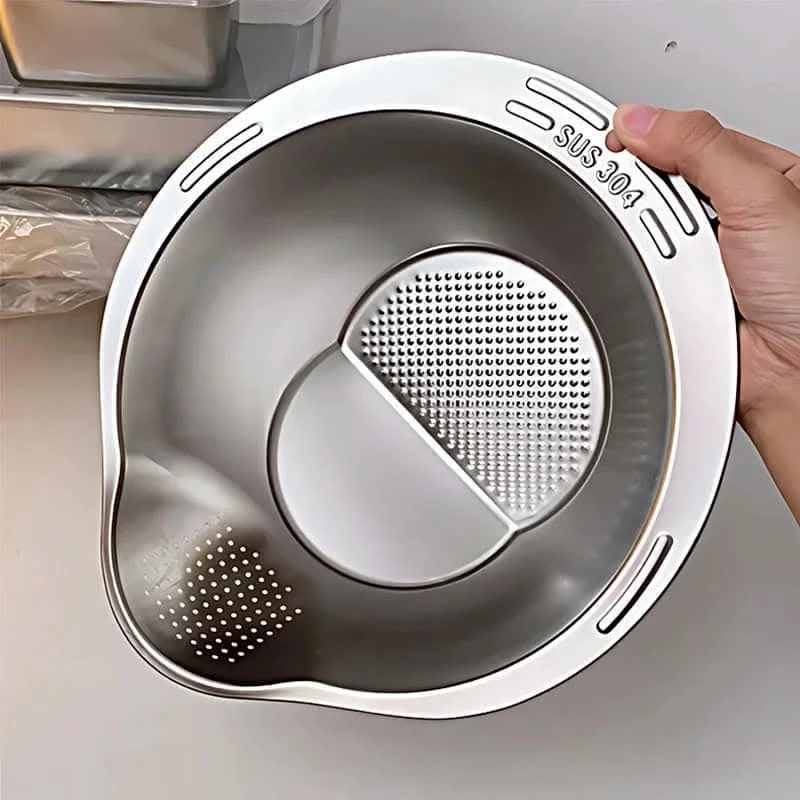 Multi-use Basin Rice Washing Bowl Vegetable Washer Metal Colander Stainless Steel Vegetable Strainer Kitchen Tools