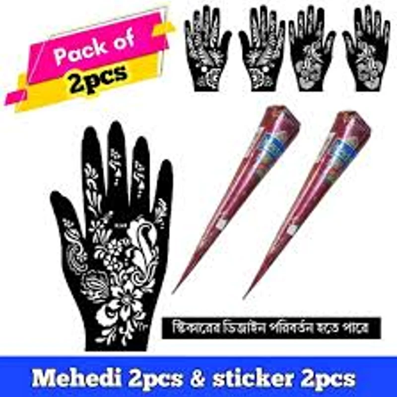 2Pcs Mehndi And 2Pcs Sticker Set