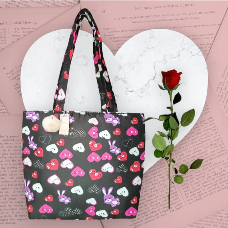 Love Printed Tote Bag with Zipper Fashion Shoulder Bag