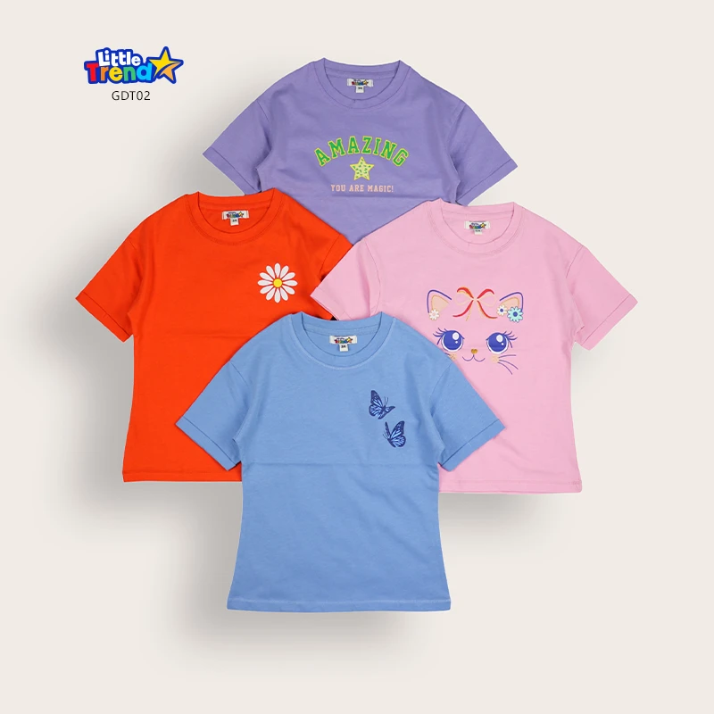 4 Pcs Girls Drop Shoulder T-Shirt Combo GDT02