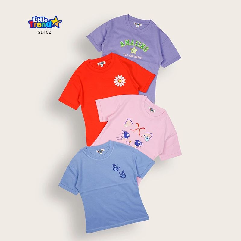 4 Pcs Girls Drop Shoulder T-Shirt Combo GDT02