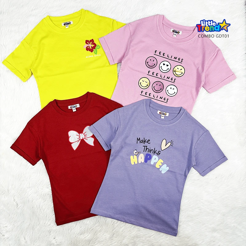 4 Pcs Girls Drop Shoulder T-Shirt Combo GDT01
