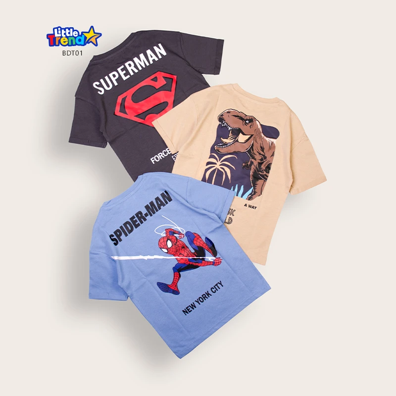 3 Pcs Boys Drop Shoulder T-Shirt Combo BDT01
