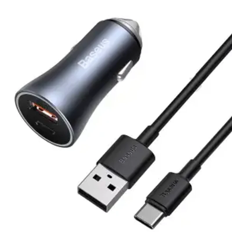 Baseus Golden Contactor Pro Dual Quick Charger Car Charger U+C 40W USB Type-C 5A 1.0m Cable Dark Gray TZCCJD-0G