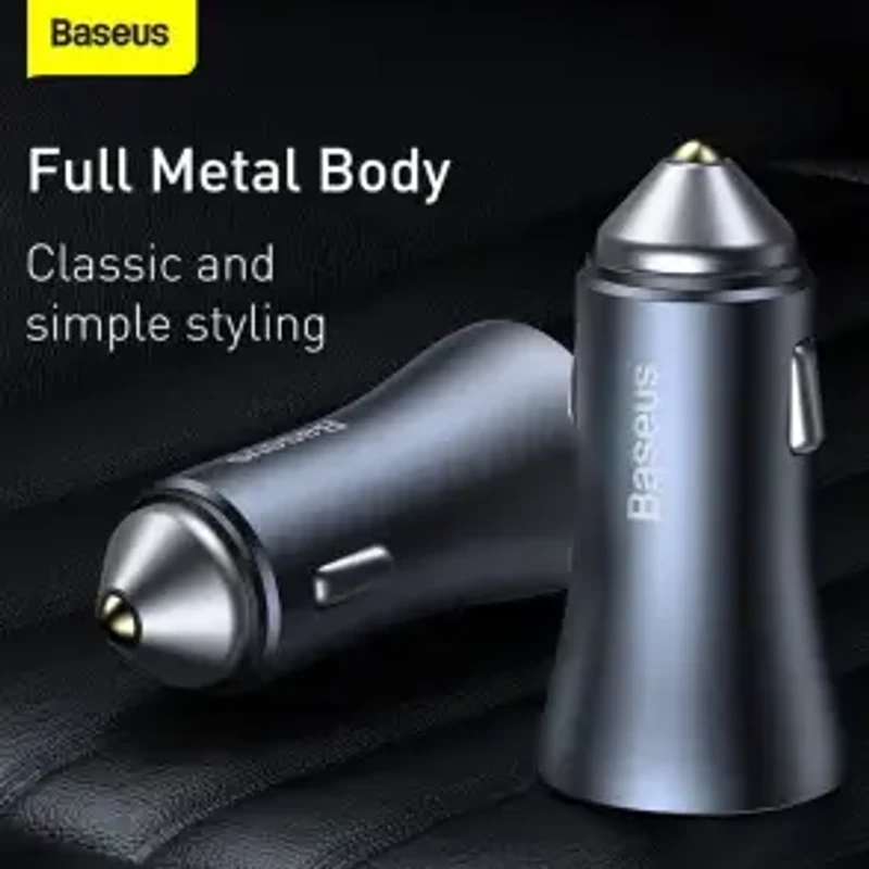 Baseus Golden Contactor Pro Dual Quick Charger Car Charger U+C 40W USB Type-C 5A 1.0m Cable Dark Gray TZCCJD-0G