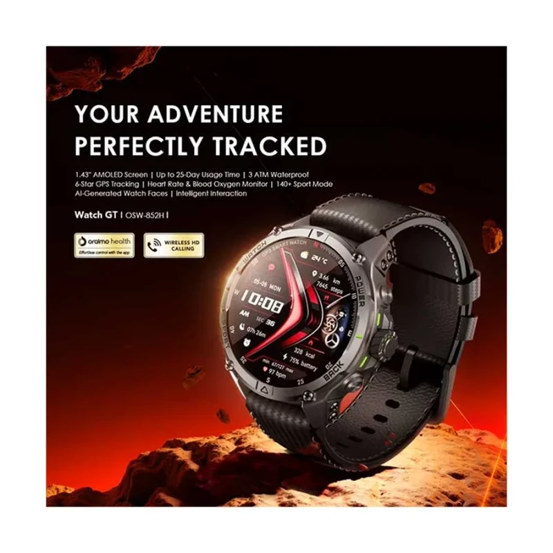 Oraimo Watch GT OSW-852H Black Bluetooth Calling Smart Watch