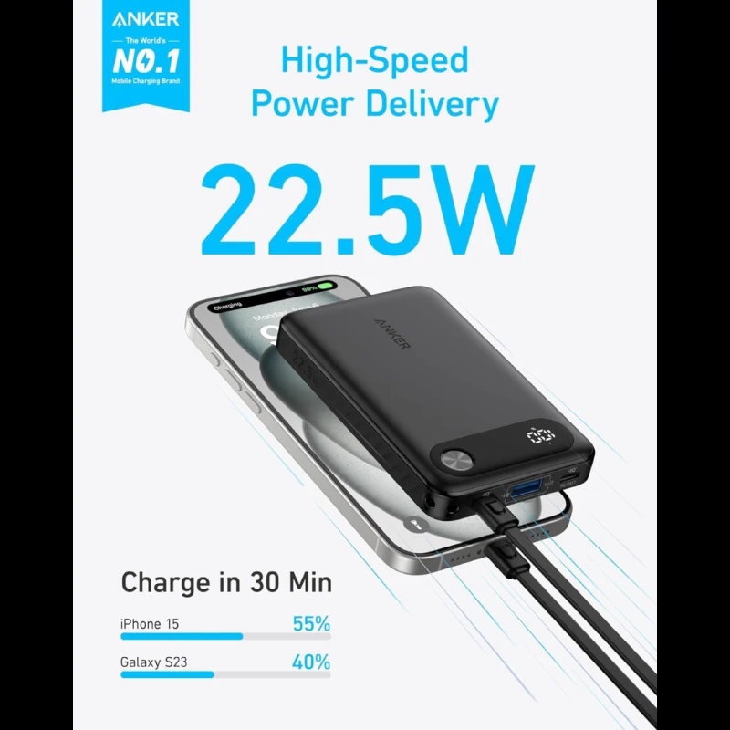 Anker 10000mAh 22.5W Power Bank with USB-C Cable (A1388) - Image 3