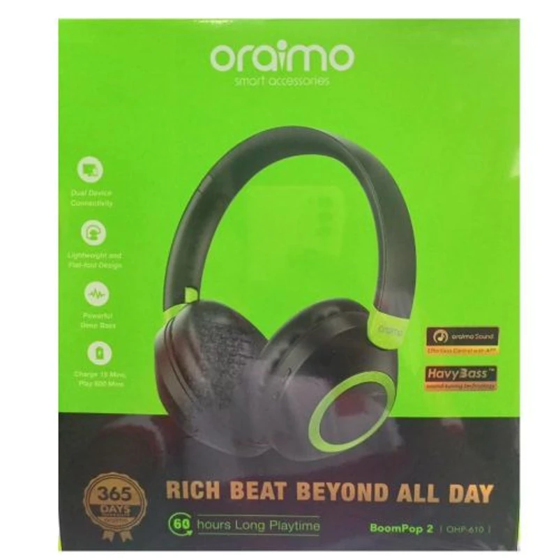 Oraimo BoomPop 2 Over Ear Bluetooth Wireless Headphone - Black