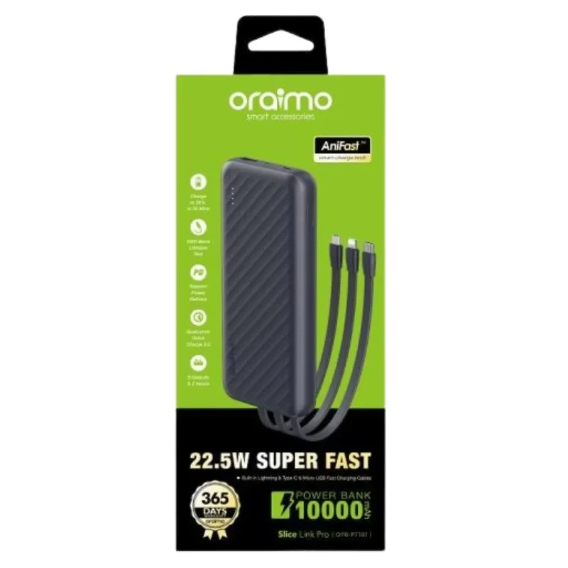 Oraimo 22.5W Super Fast 10000mAh Power Bank Slice Link Pro OPB-P7101 - Image 3