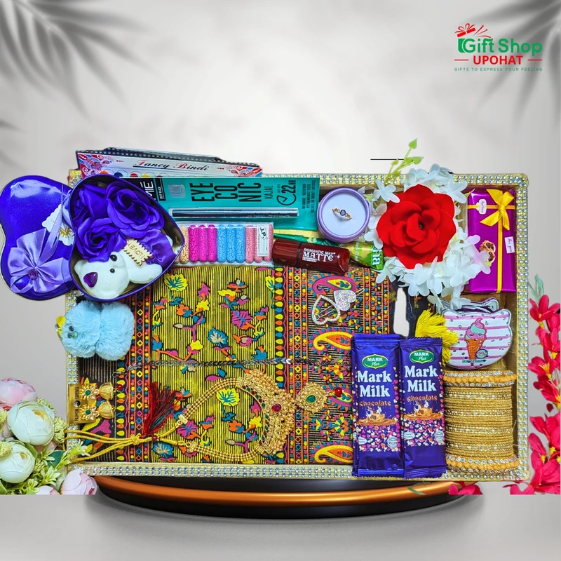 Colorful Embroidered Saree Gift Box – Festive Combo | 20+ Gift Items
