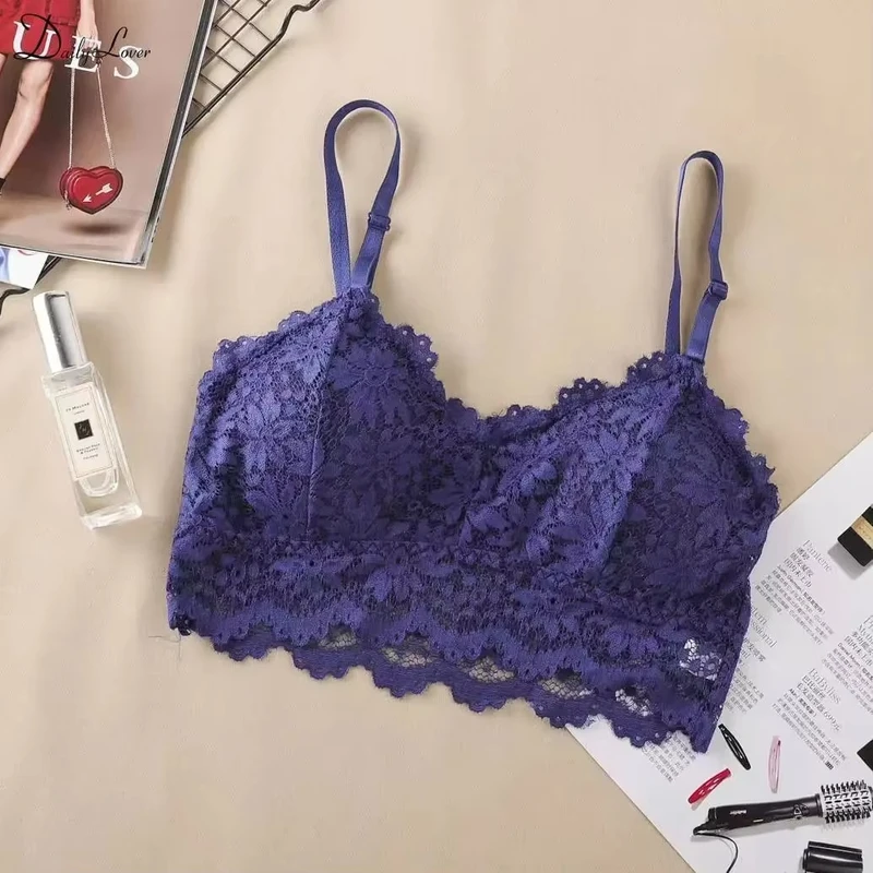 Fashion Women Lace Flower Bras Top Comfortable Bralette Solid Color Sexy Underwear Vest Seamless Bra - Image 3