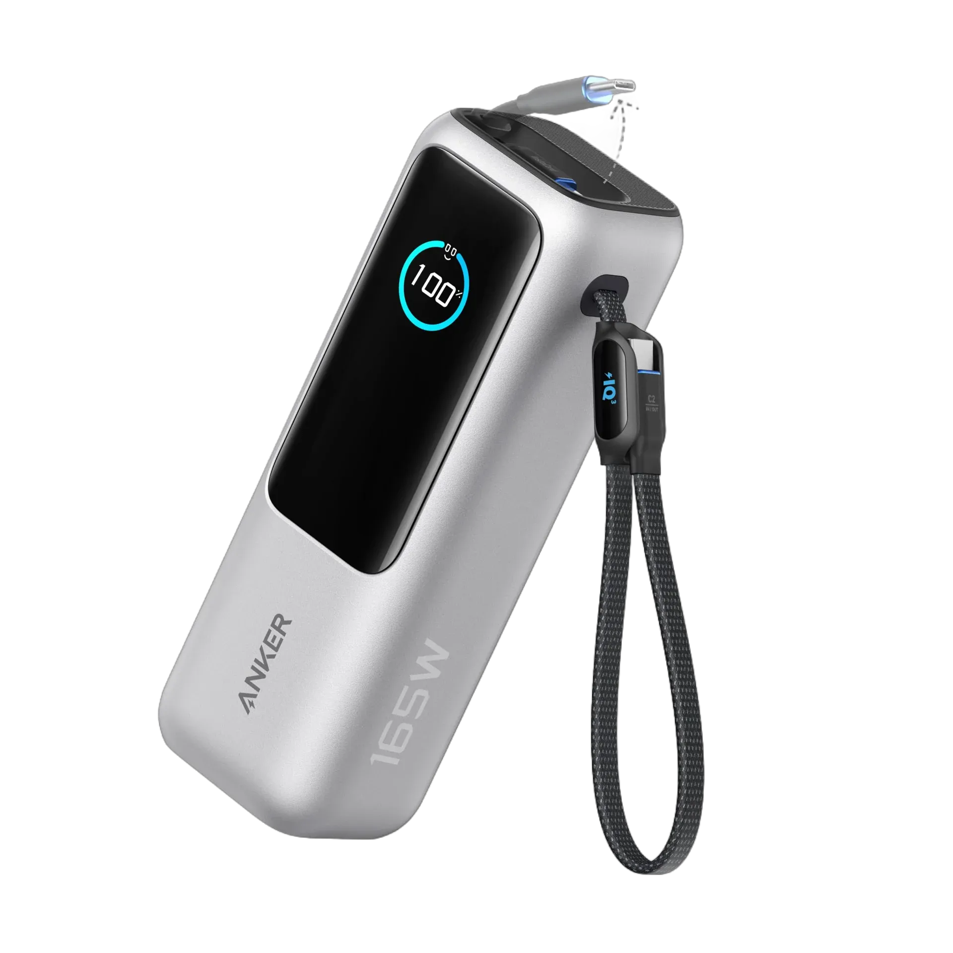Anker Laptop Power Bank 25K mAh 165W, Built-In and Retractable Cables with Smart Display (A1695)