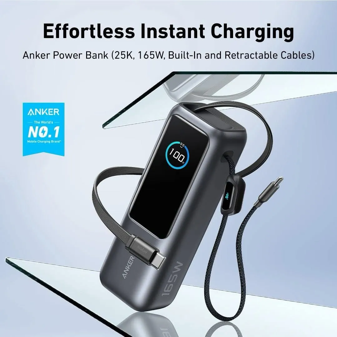 Anker Laptop Power Bank 25K mAh 165W, Built-In and Retractable Cables with Smart Display (A1695) - Image 3