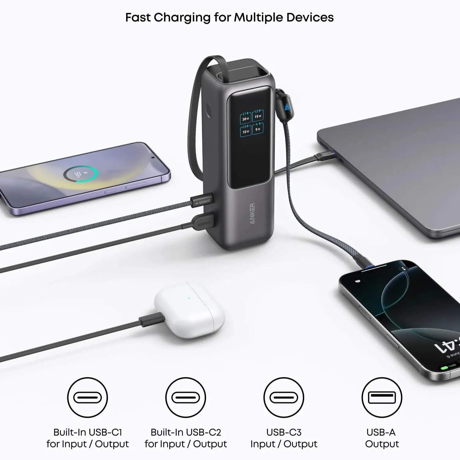 Anker Laptop Power Bank 25K mAh 165W, Built-In and Retractable Cables with Smart Display (A1695) - Image 4