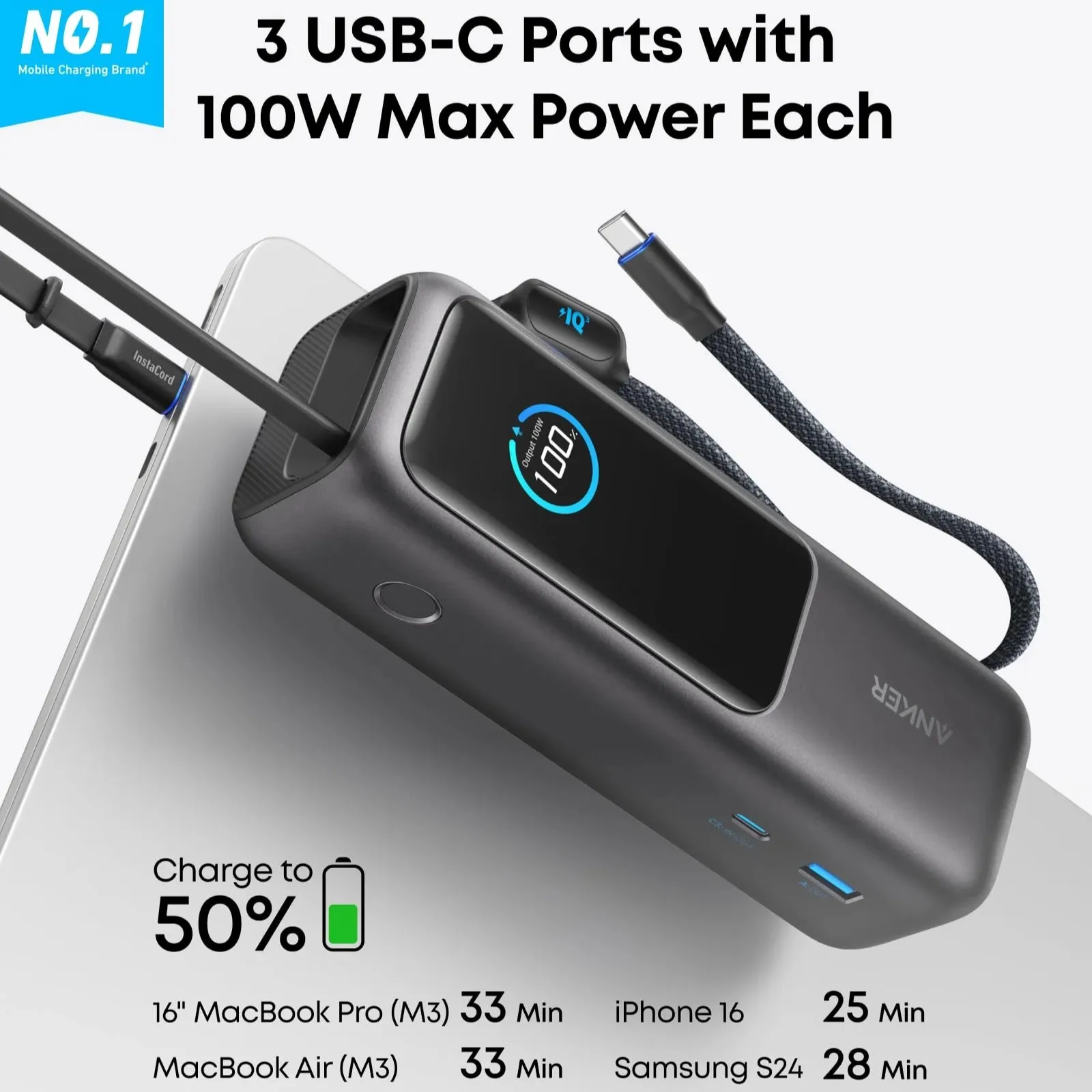 Anker Laptop Power Bank 25K mAh 165W, Built-In and Retractable Cables with Smart Display (A1695) - Image 5