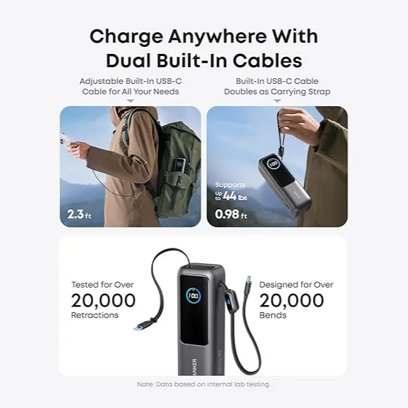 Anker Laptop Power Bank 25K mAh 165W, Built-In and Retractable Cables with Smart Display (A1695) - Image 6