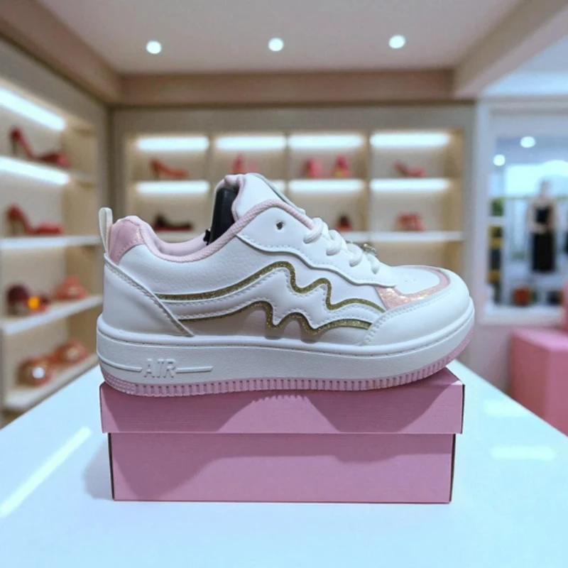 221- Pink Sneaker with Gold Accents—Chic & Elegant Casual Footwear
