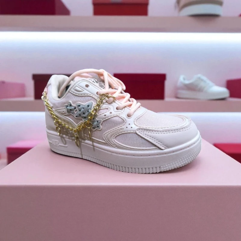 229-Pink Sneakers with Star-Shaped Embellishments—Stylish & Trendy Casual Footwear