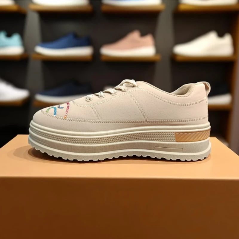 225 - Colorful Embroidered White Sneakers with Trendy Design and Chain Accents—Perfect for Casual and Fashionable Looks - Thumbnail 3