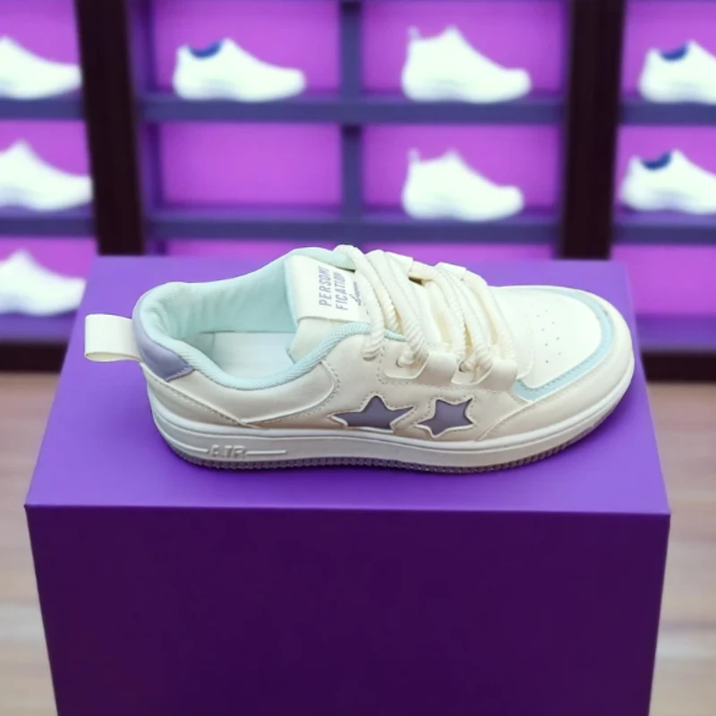 220 - Cute White Sneakers with Purple Star Design—Perfect for Casual, Playful & Comfortable Days - Thumbnail 3