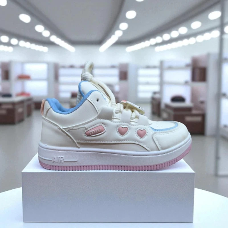 215-Pink and White Sneakers with Blue Accents—Bright & Trendy Casual Footwear