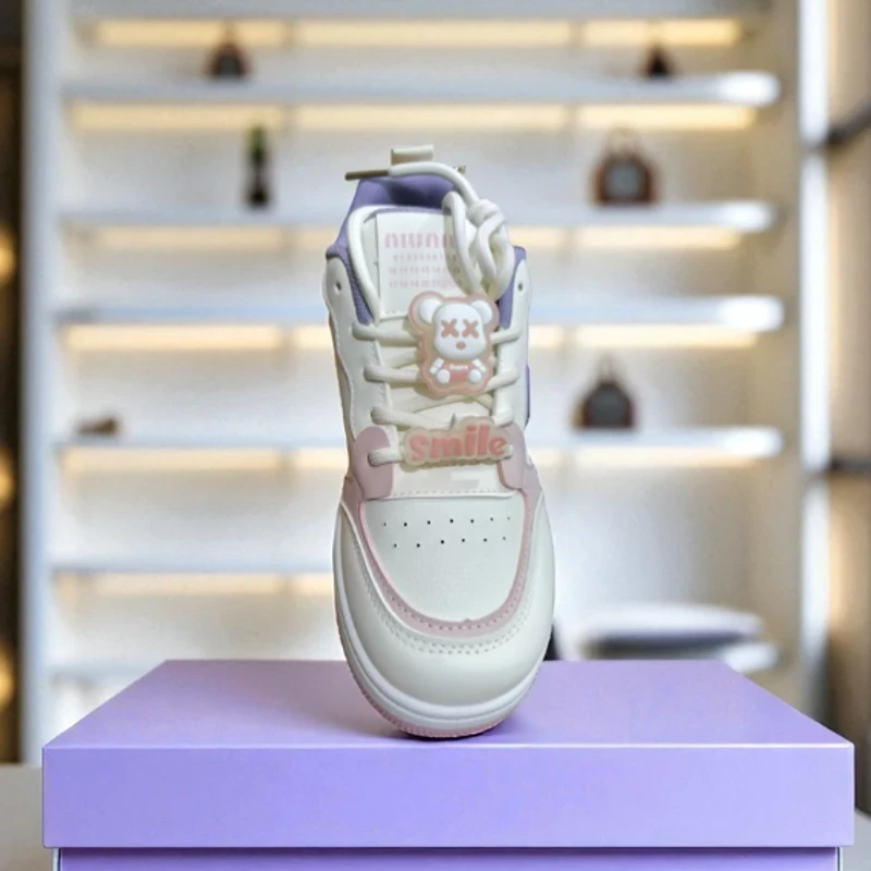 215-Pink and White Sneakers with Blue Accents—Bright & Trendy Casual Footwear - Thumbnail 3