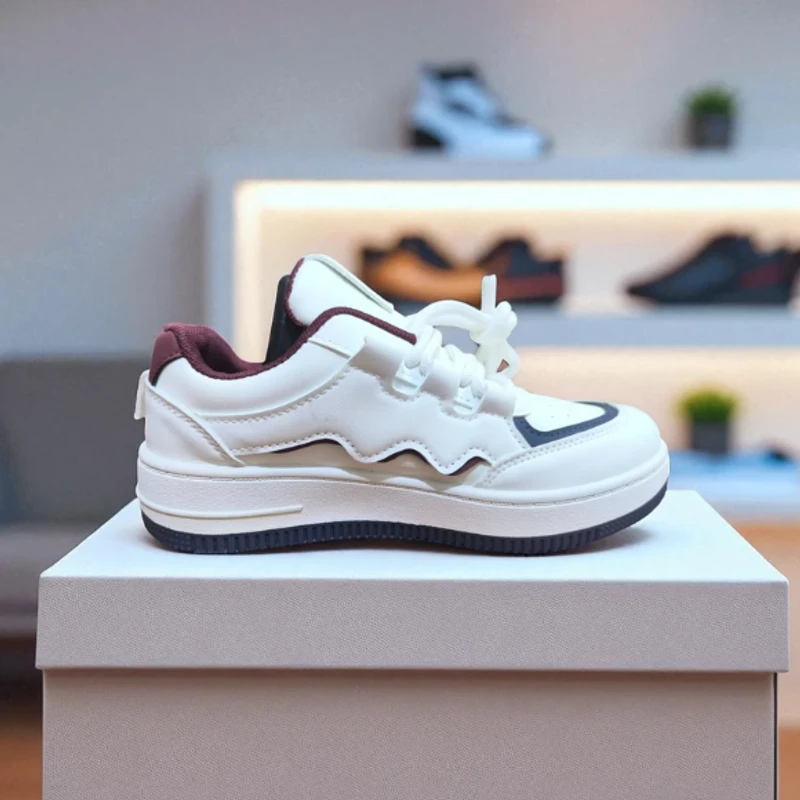 218-Maroon Sneakers with White and Black Accents—Chic & Versatile Casual Footwear