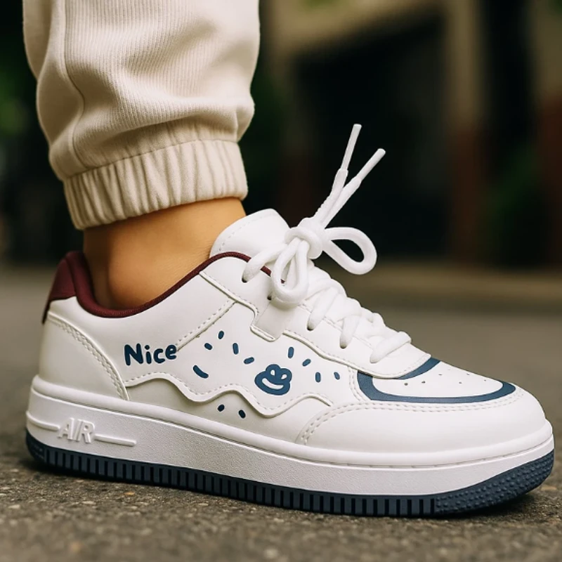 218-Maroon Sneakers with White and Black Accents—Chic & Versatile Casual Footwear