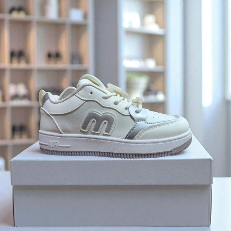 219-Gray Sneakers with Bold "M" Logo—Classic & Stylish Casual Footwear
