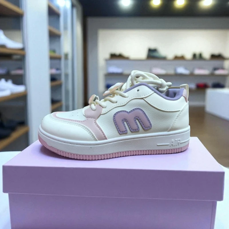 219- Pink Sneakers with "M" Logo—Chic & Playful Casual Footwear