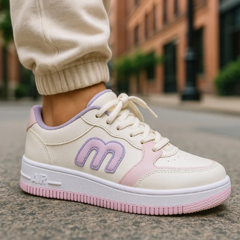 219- Pink Sneakers with "M" Logo—Chic & Playful Casual Footwear