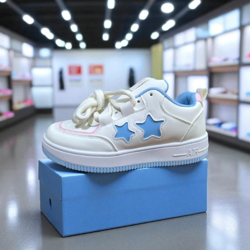 220- Blue Star Sneakers Accents—Stylish & Trendy Casual Footwear