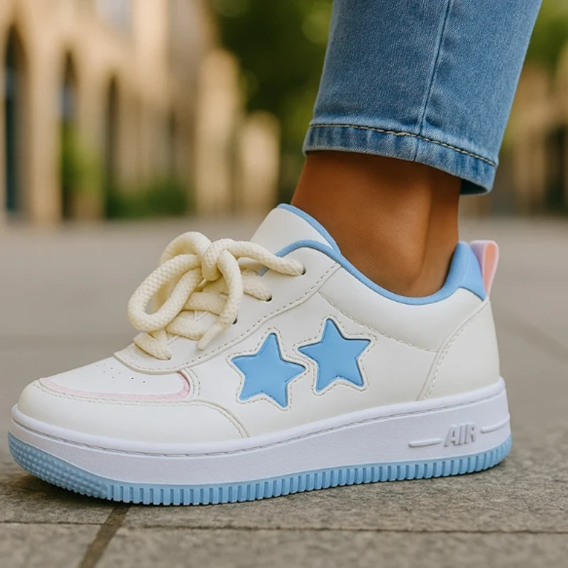 220- Blue Star Sneakers Accents—Stylish & Trendy Casual Footwear - Thumbnail 3