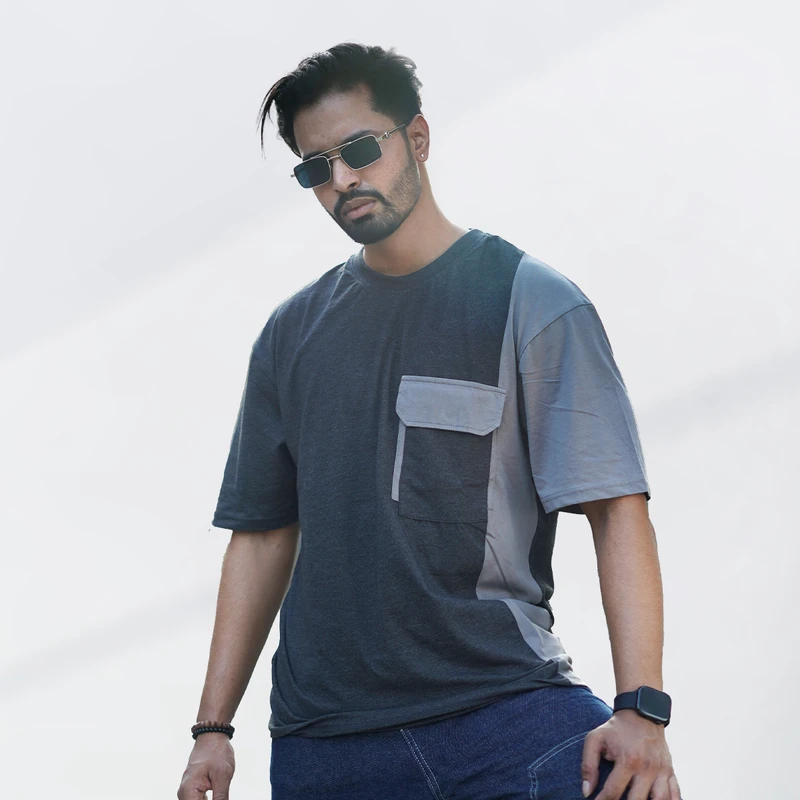 Premium Men’s Panel Drop Shoulder - Grey 001 - Image 4