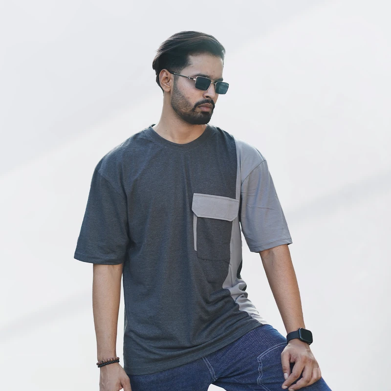 Premium Men’s Panel Drop Shoulder - Grey 001 - Image 5