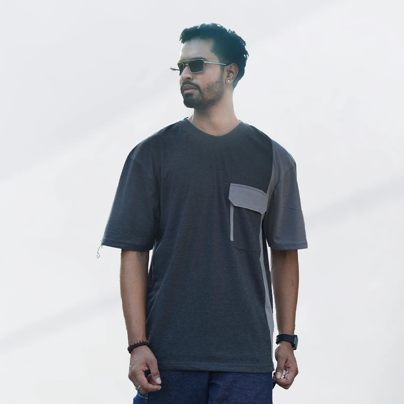 Premium Men’s Panel Drop Shoulder - Grey 001 - Image 7