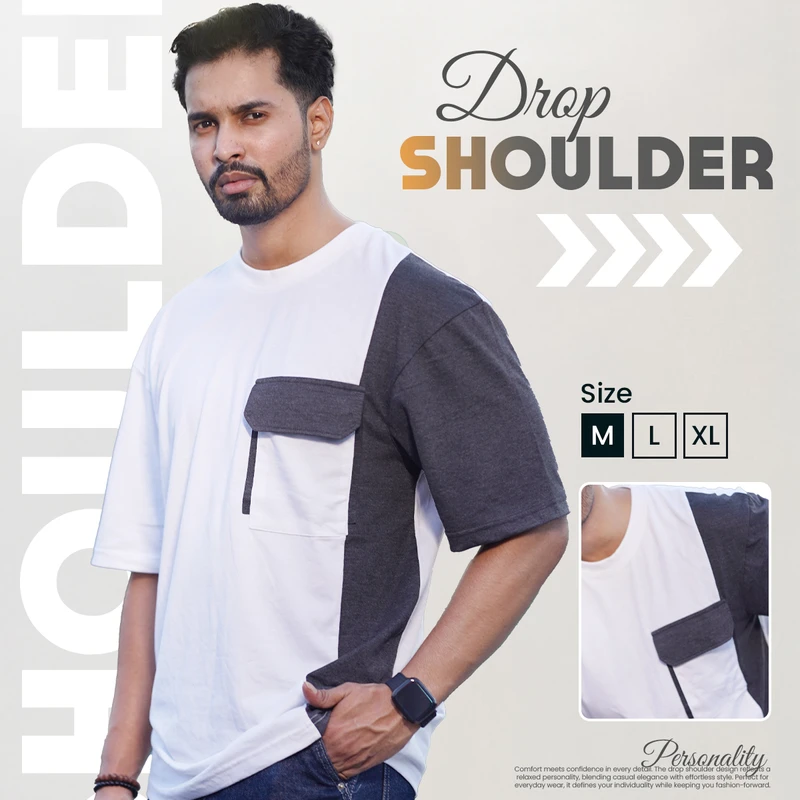 Premium Men’s Panel Drop Shoulder - White 001